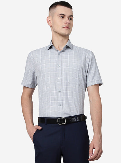 Grey Checked Regular Fit Formal Shirt | Greenfibre