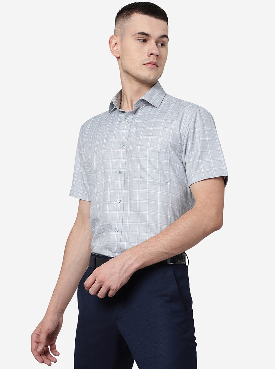 Grey Checked Regular Fit Formal Shirt | Greenfibre