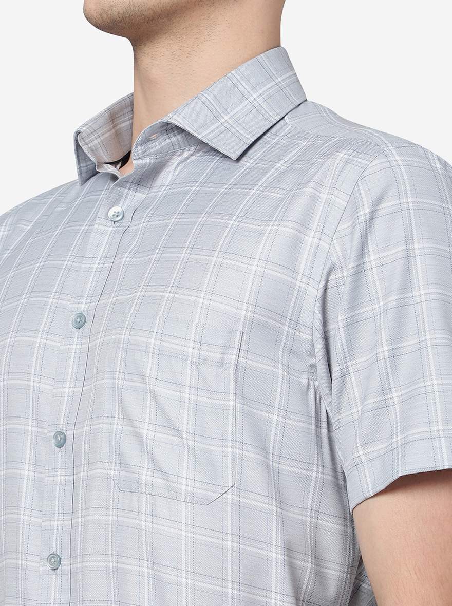 Grey Checked Regular Fit Formal Shirt | Greenfibre