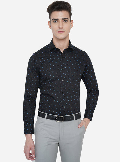 Navy Blue Printed Slim Fit Formal Shirt | Greenfibre