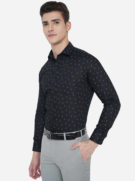 Navy Blue Printed Slim Fit Formal Shirt | Greenfibre