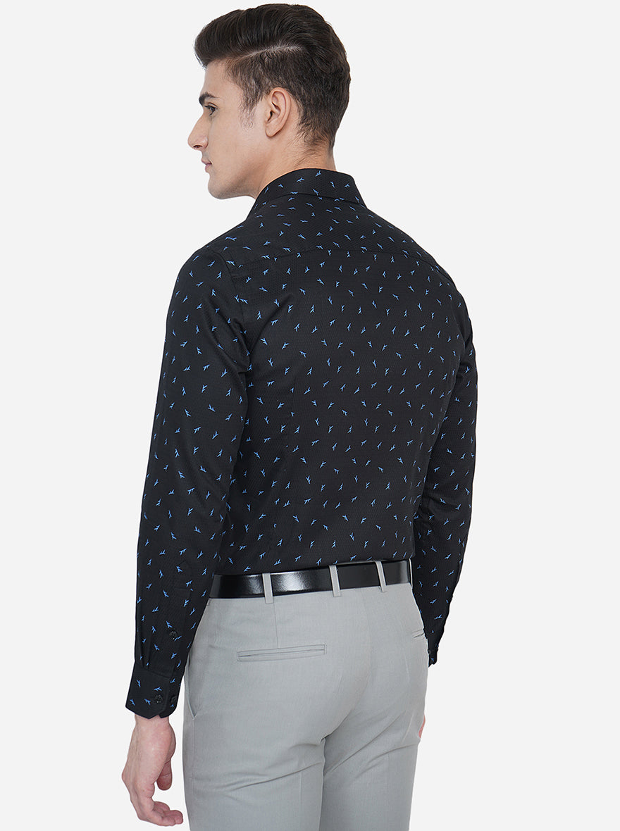 Navy Blue Printed Slim Fit Formal Shirt | Greenfibre