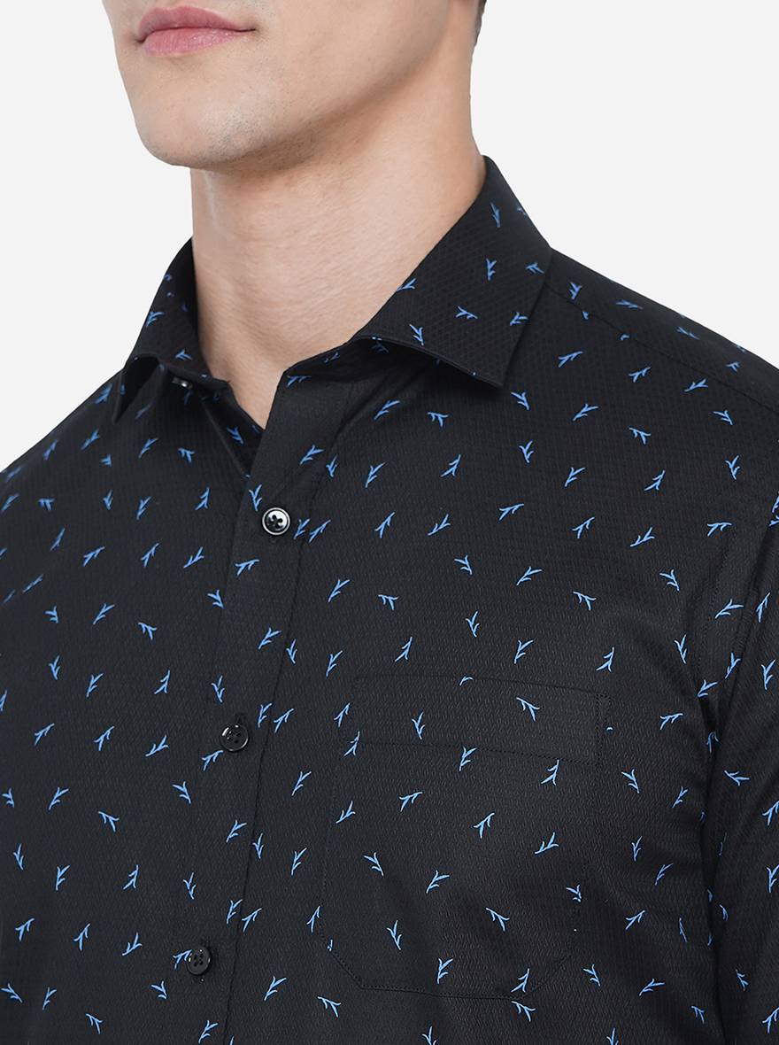 Navy Blue Printed Slim Fit Formal Shirt | Greenfibre