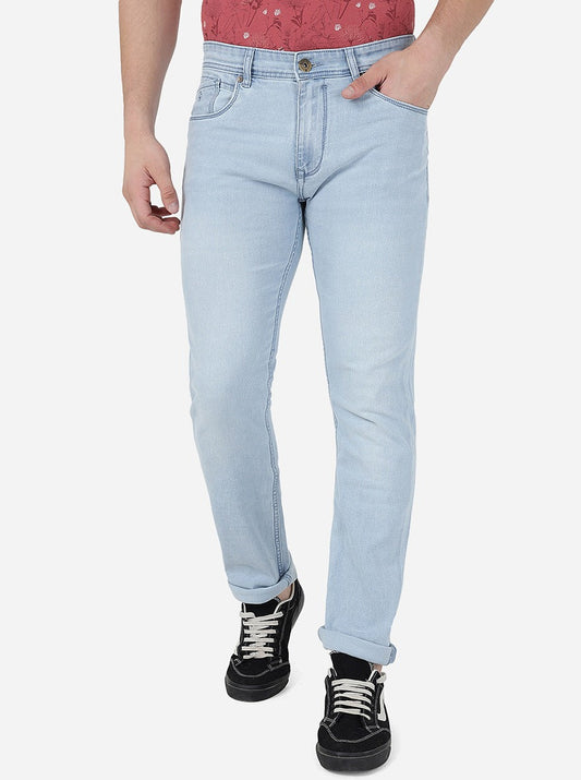 Ice Blue Solid Straight Fit Jeans | Greenfibre