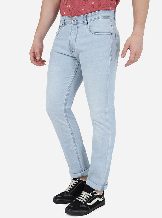 Ice Blue Solid Straight Fit Jeans | Greenfibre