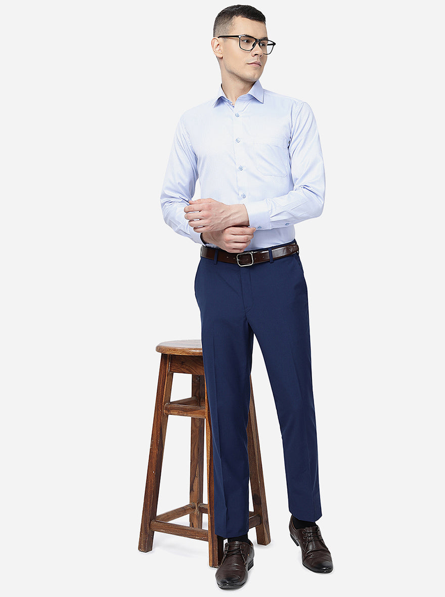 Blue Solid Slim Fit Formal Trouser | Greenfibre