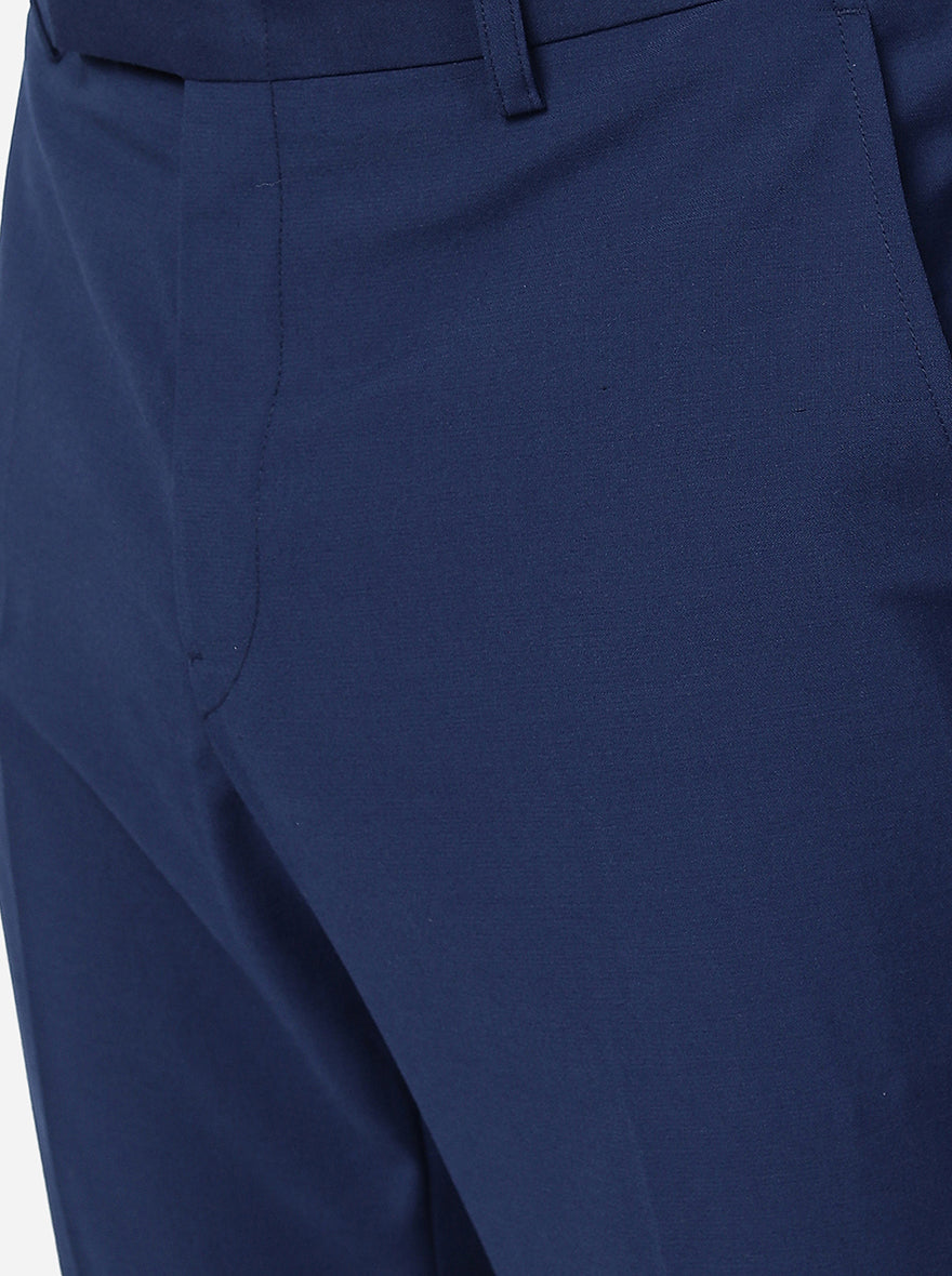 Blue Solid Slim Fit Formal Trouser | Greenfibre