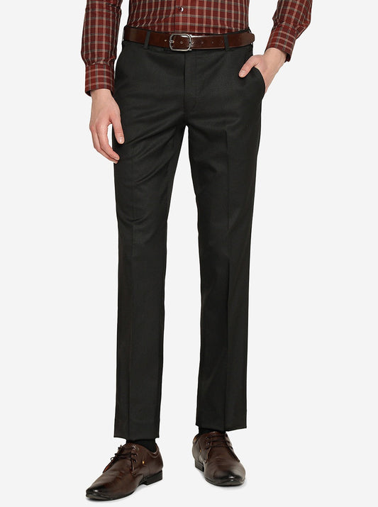 Black Solid Slim Fit Formal Trouser | Greenfibre