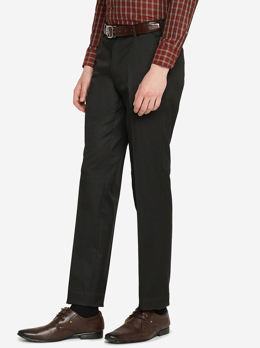 Black Solid Slim Fit Formal Trouser | Greenfibre