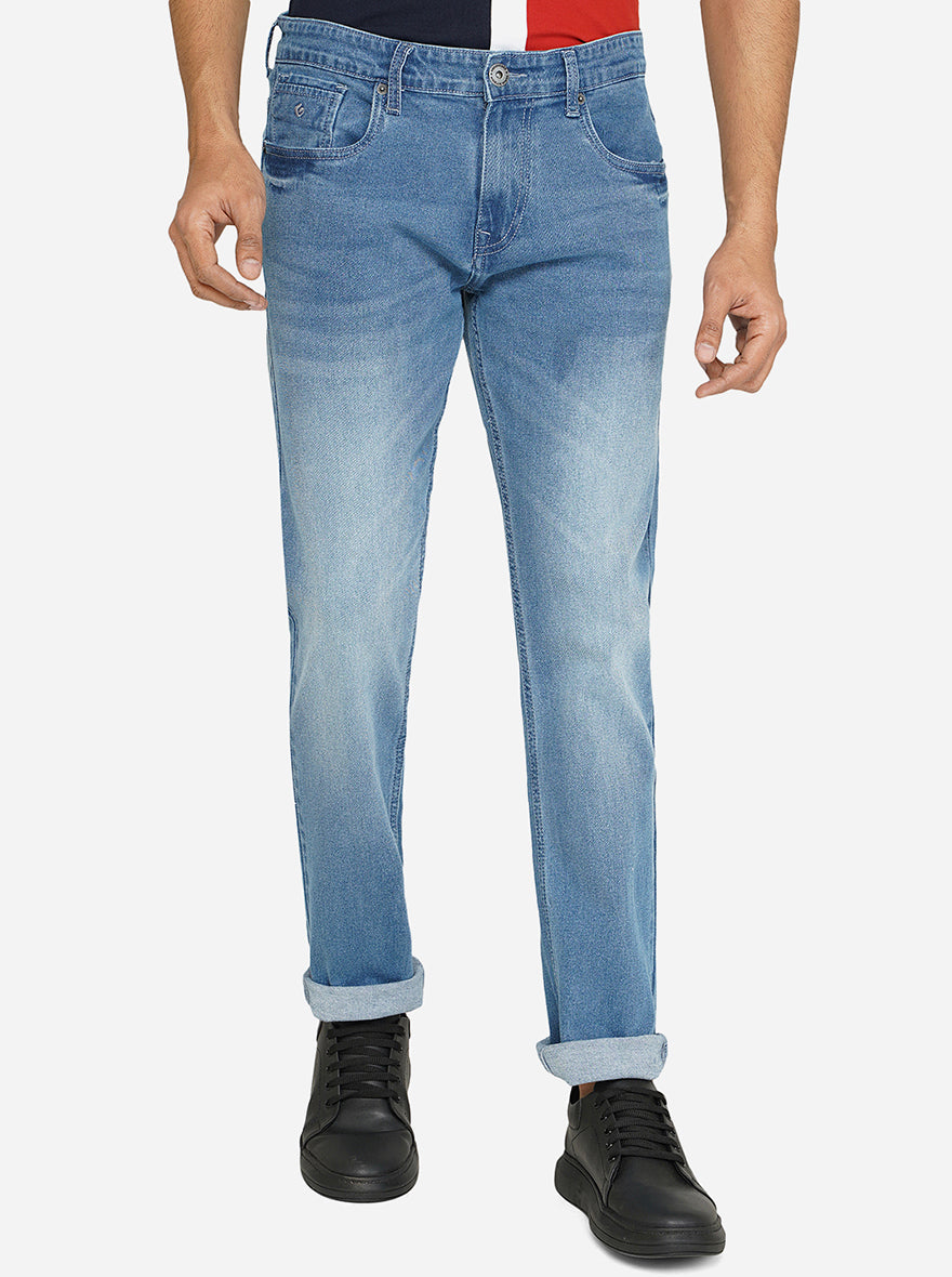 Blue Washed Straight Fit Jeans | Greenfibre