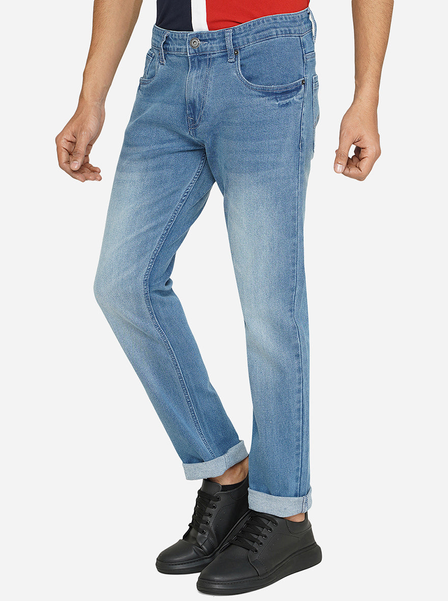 Blue Washed Straight Fit Jeans | Greenfibre