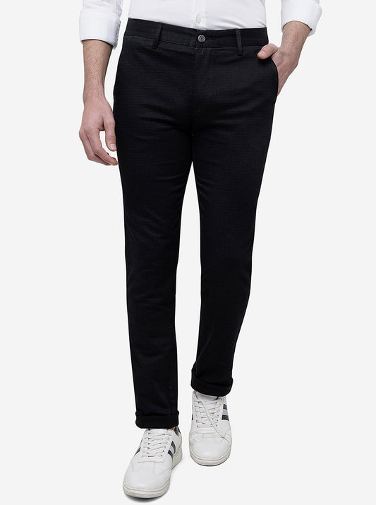 Black Solid Super Slim Fit Casual Trouser | Greenfibre