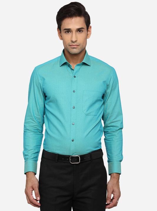 Caribbean Blue Solid Slim Fit Formal Shirt | Greenfibre