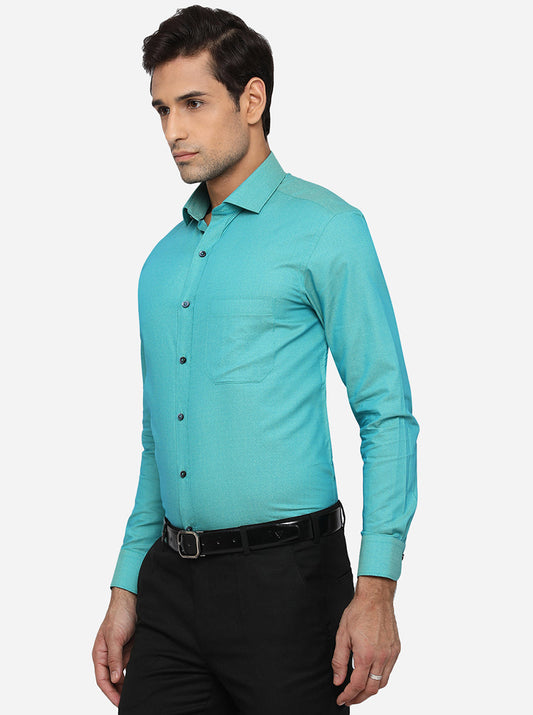 Caribbean Blue Solid Slim Fit Formal Shirt | Greenfibre