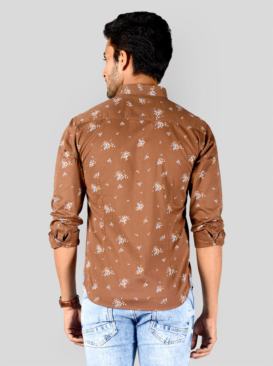 Patridge Brown Printed Slim Fit Casual Shirt | Greenfibre