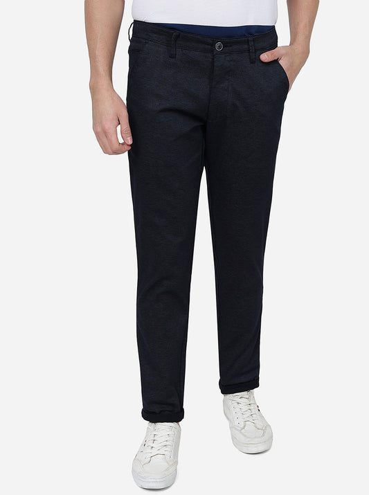 Navy Blue Solid Neo Fit Casual Trouser | Greenfibre