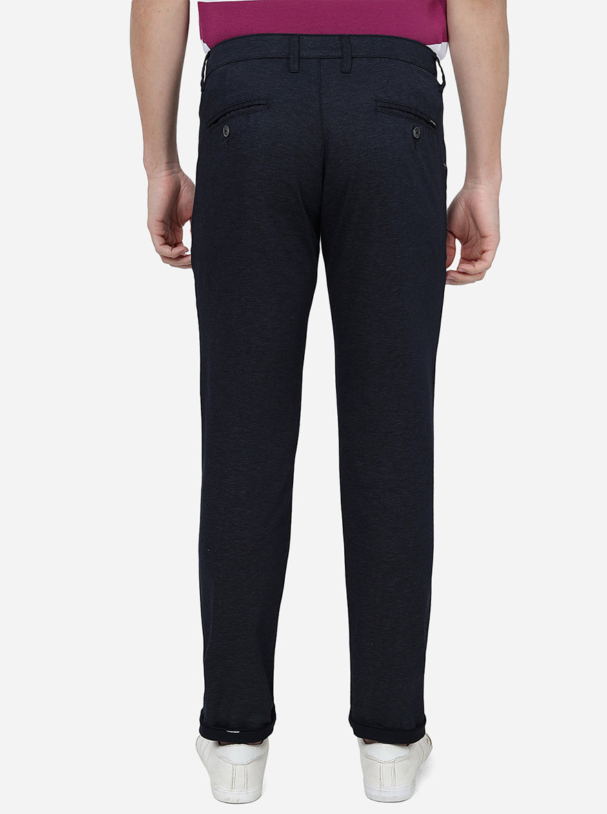 Navy Blue Solid Neo Fit Casual Trouser | Greenfibre