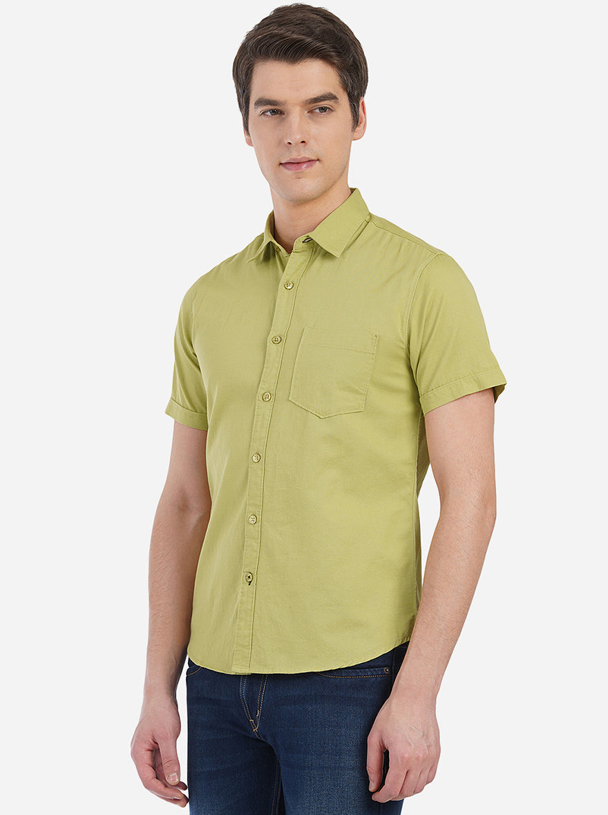 Linden Green Solid Slim Fit Semi Casual Shirt | Greenfibre