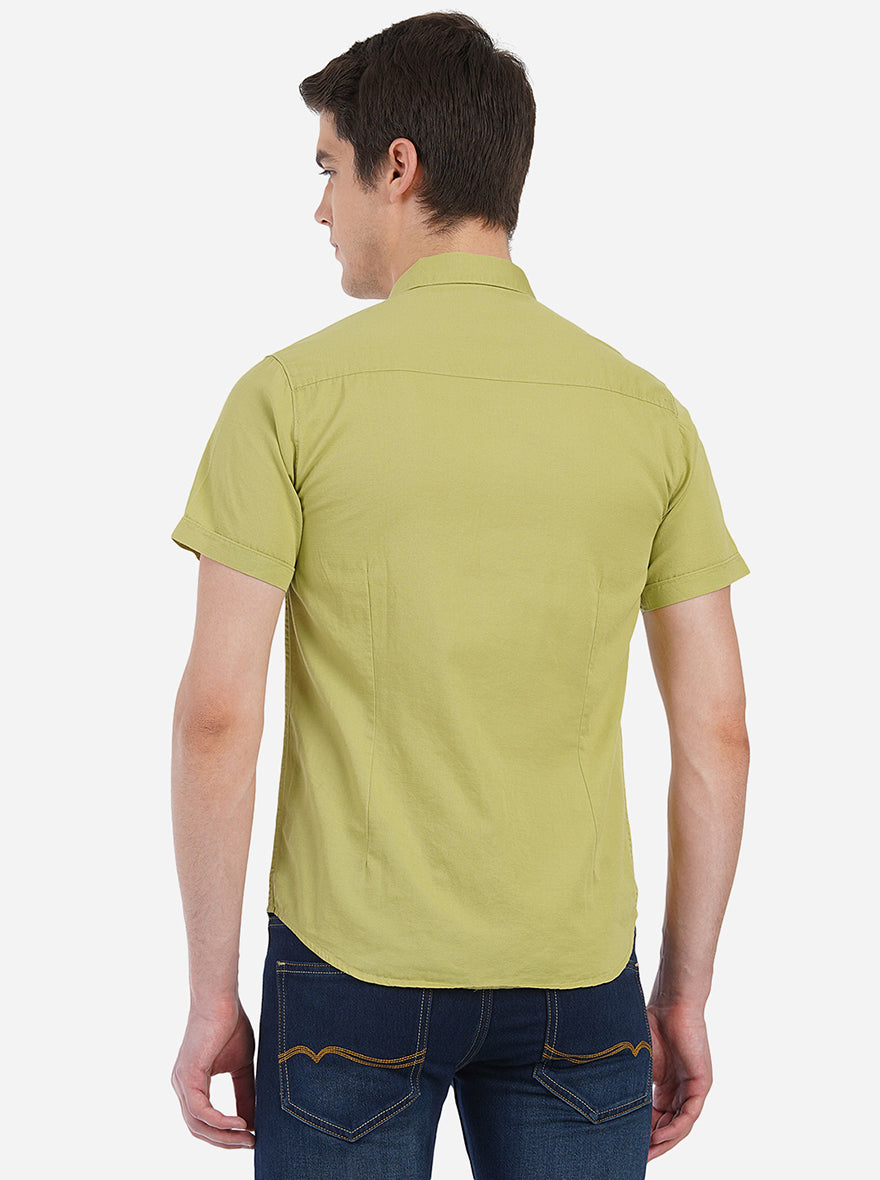 Linden Green Solid Slim Fit Semi Casual Shirt | Greenfibre