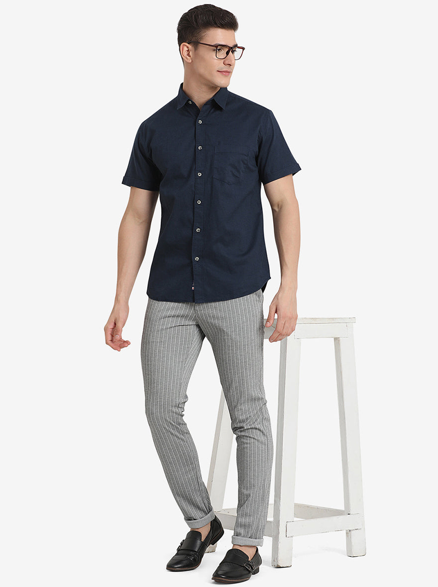 Midnight Navy Solid Slim Fit Semi Casual Shirt | Greenfibre