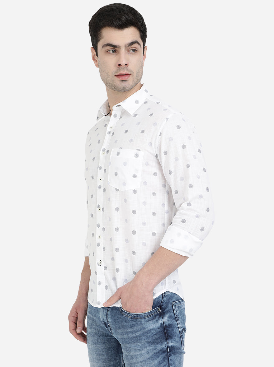 Bright White Printed Slim Fit Semi Casual Shirt | Greenfibre