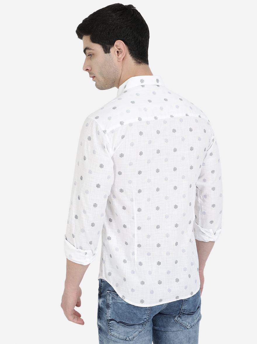 Bright White Printed Slim Fit Semi Casual Shirt | Greenfibre