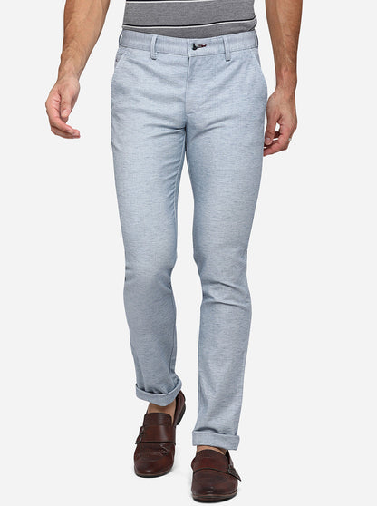 Light Blue Solid Super Slim Fit Casual Trouser | Greenfibre