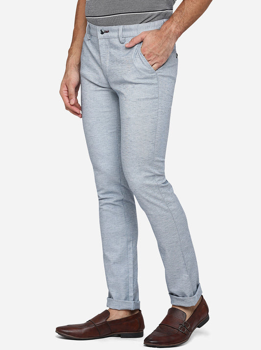 Light Blue Solid Super Slim Fit Casual Trouser | Greenfibre