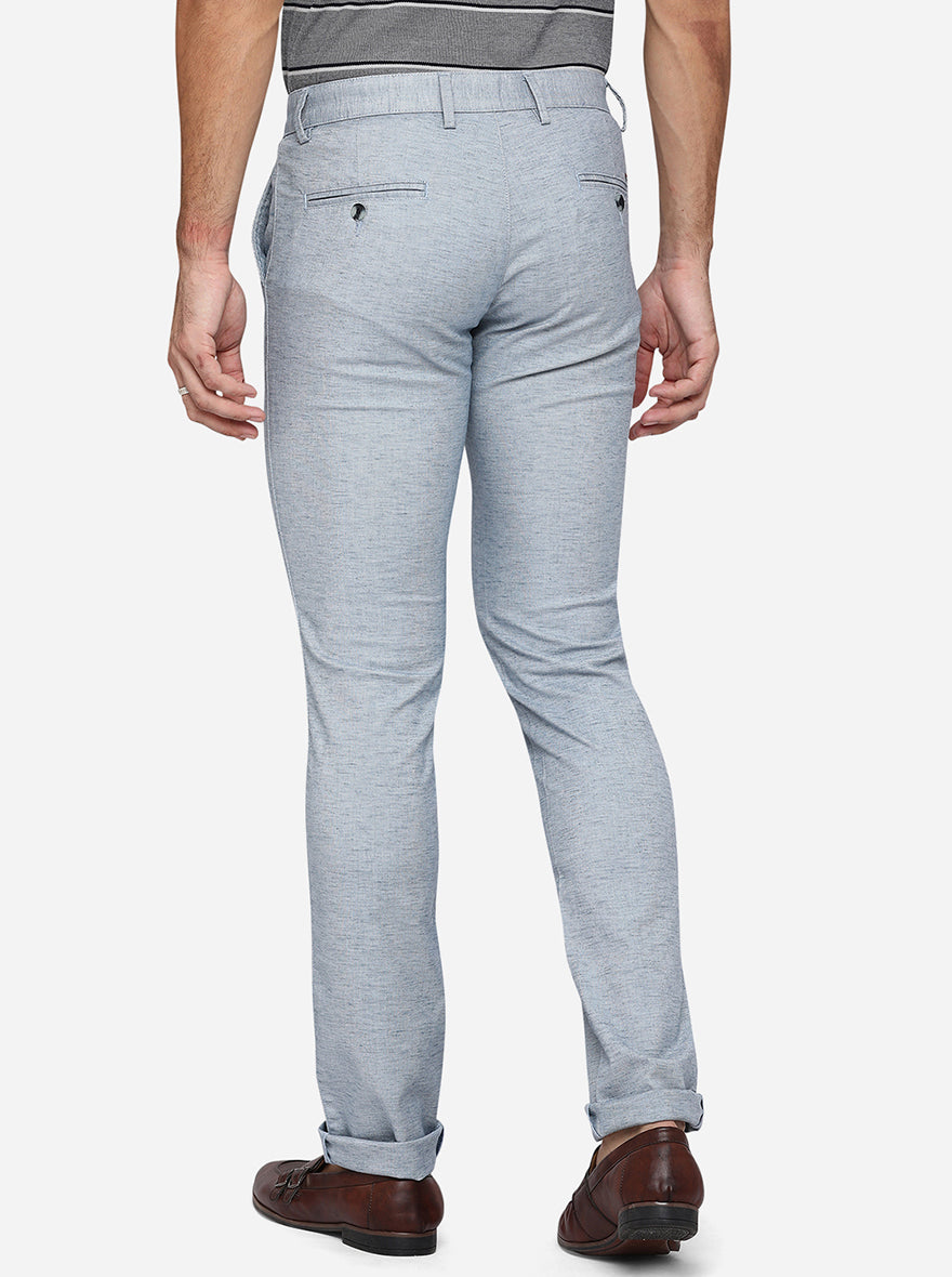 Light Blue Solid Super Slim Fit Casual Trouser | Greenfibre