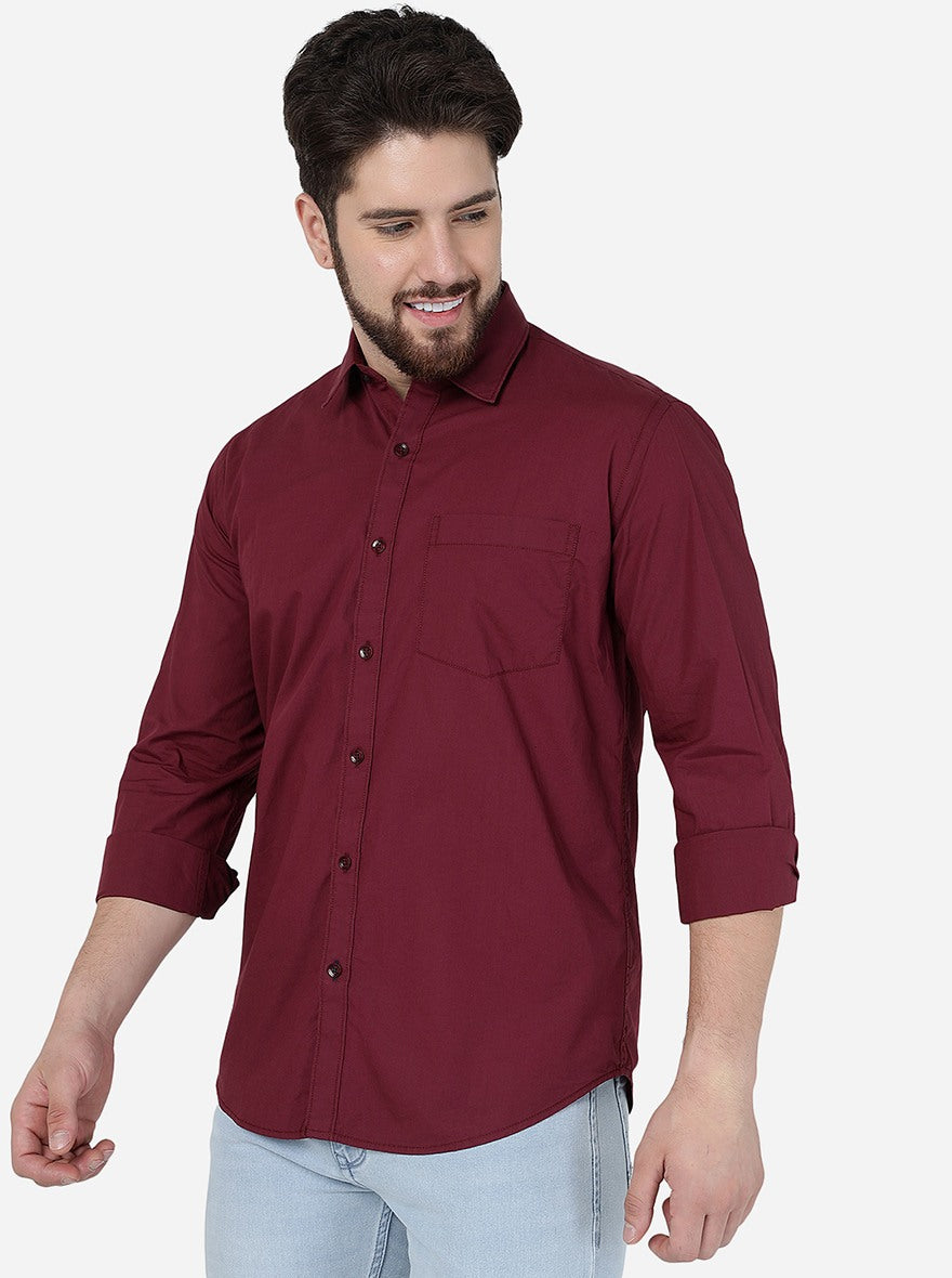 Maroon Solid Smart Fit Semi Casual Shirt | Greenfibre