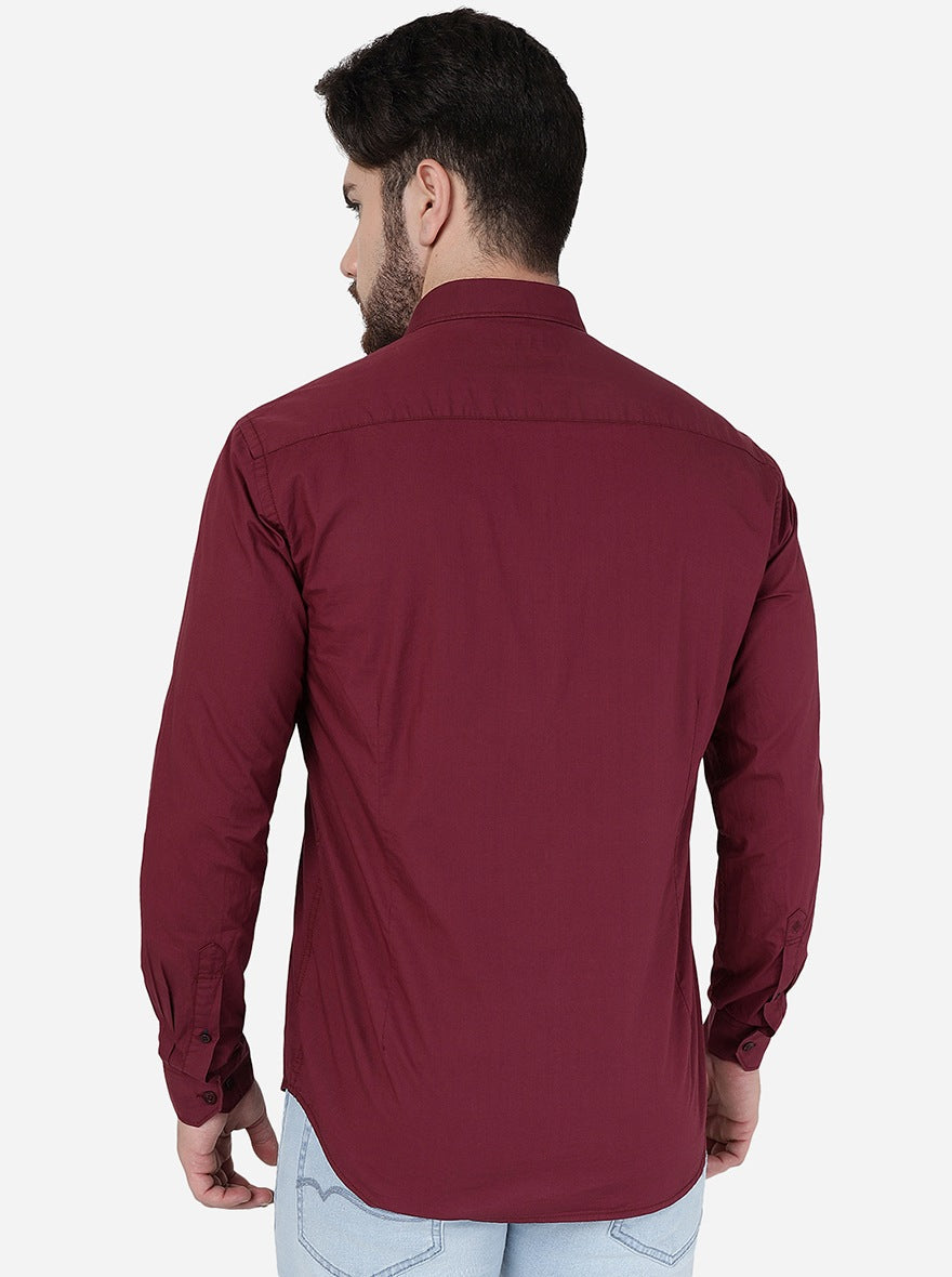 Maroon Solid Smart Fit Semi Casual Shirt | Greenfibre