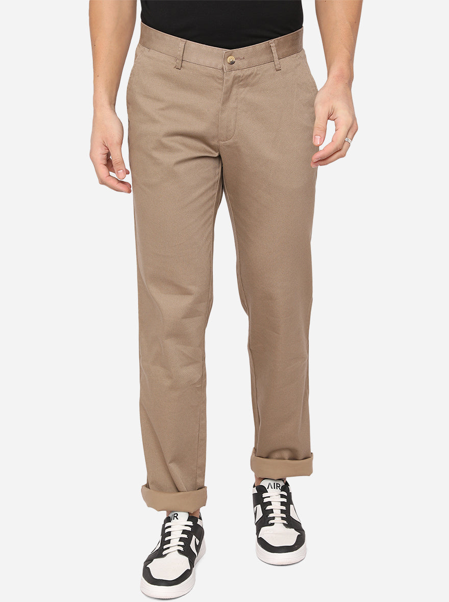 Khaki Solid Slim Fit Casual Trouser | Greenfibre