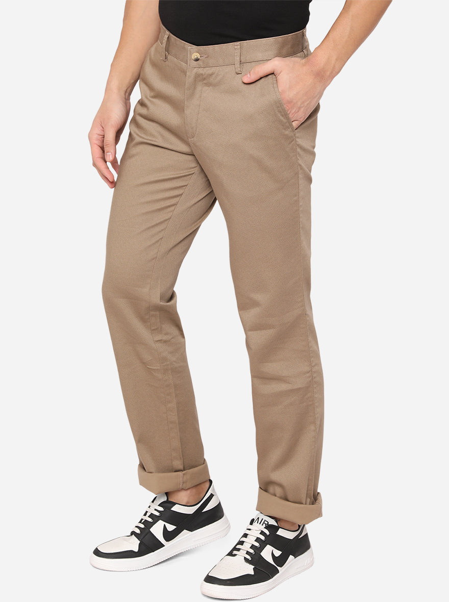 Khaki Solid Slim Fit Casual Trouser | Greenfibre