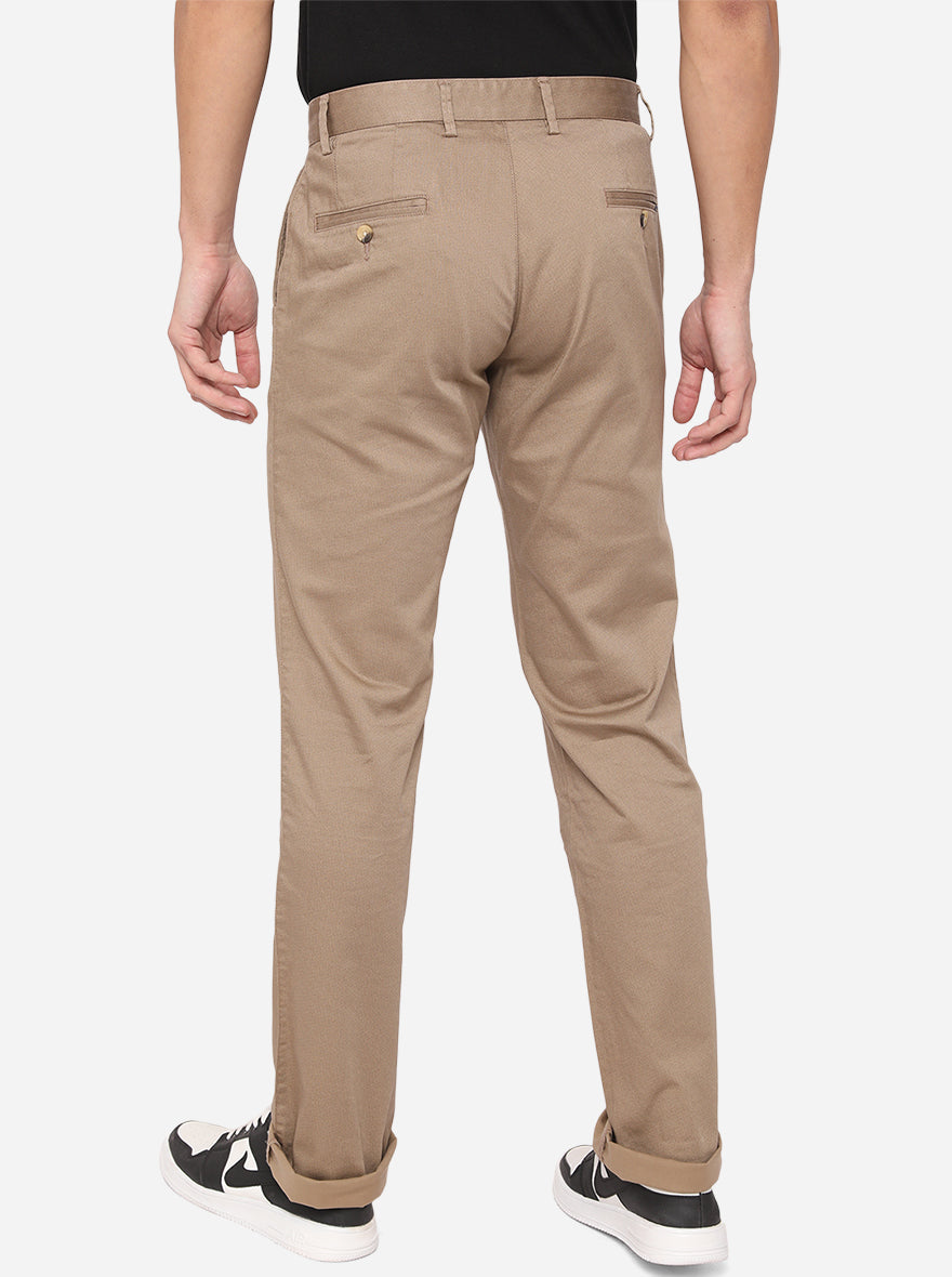 Khaki Solid Slim Fit Casual Trouser | Greenfibre