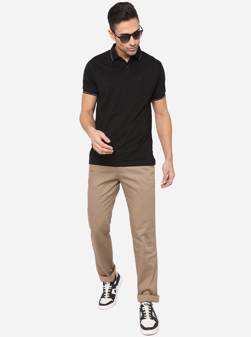 Khaki Solid Slim Fit Casual Trouser | Greenfibre