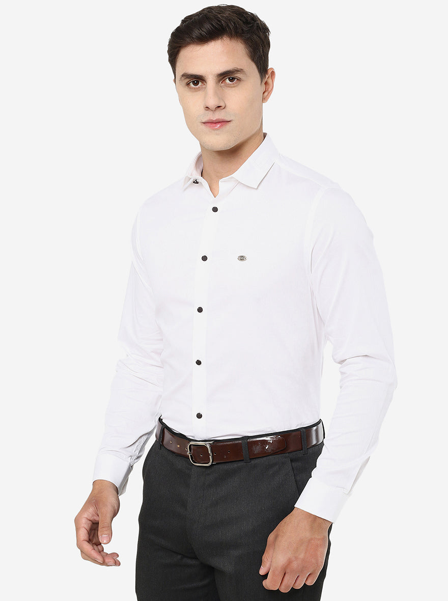 White Solid Slim Fit Party Wear Shirt | Greenfibre