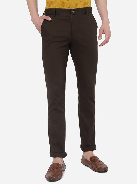 Dark Brown Solid Super Slim Fit Casual Trouser | Greenfibre