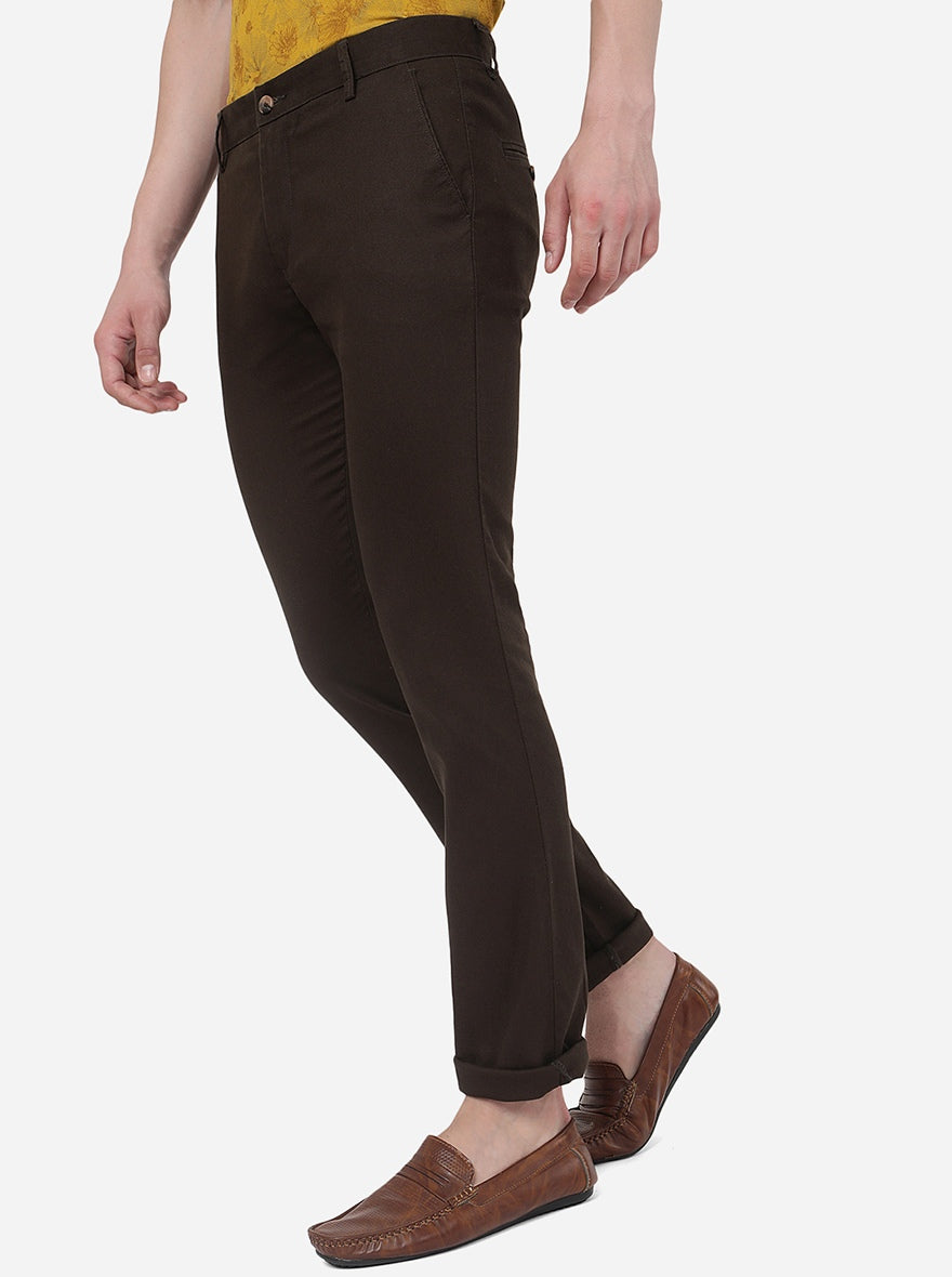 Dark Brown Solid Super Slim Fit Casual Trouser | Greenfibre