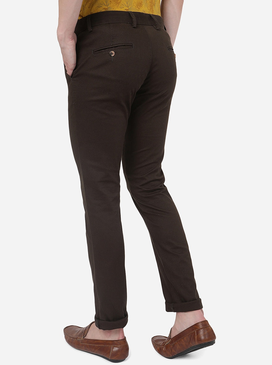 Dark Brown Solid Super Slim Fit Casual Trouser | Greenfibre