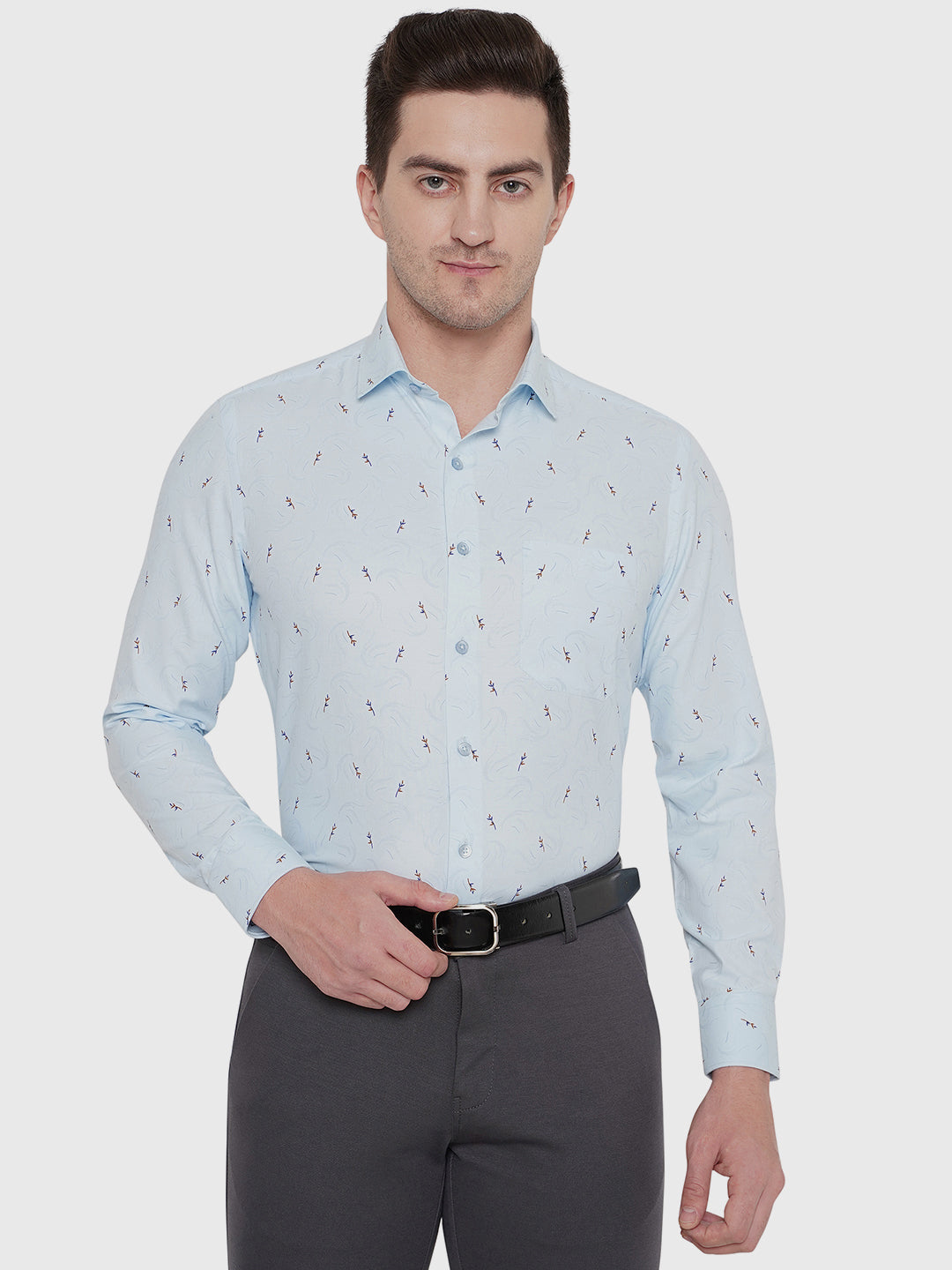 Sky Blue Printed Slim Fit Formal Shirt | Greenfibre