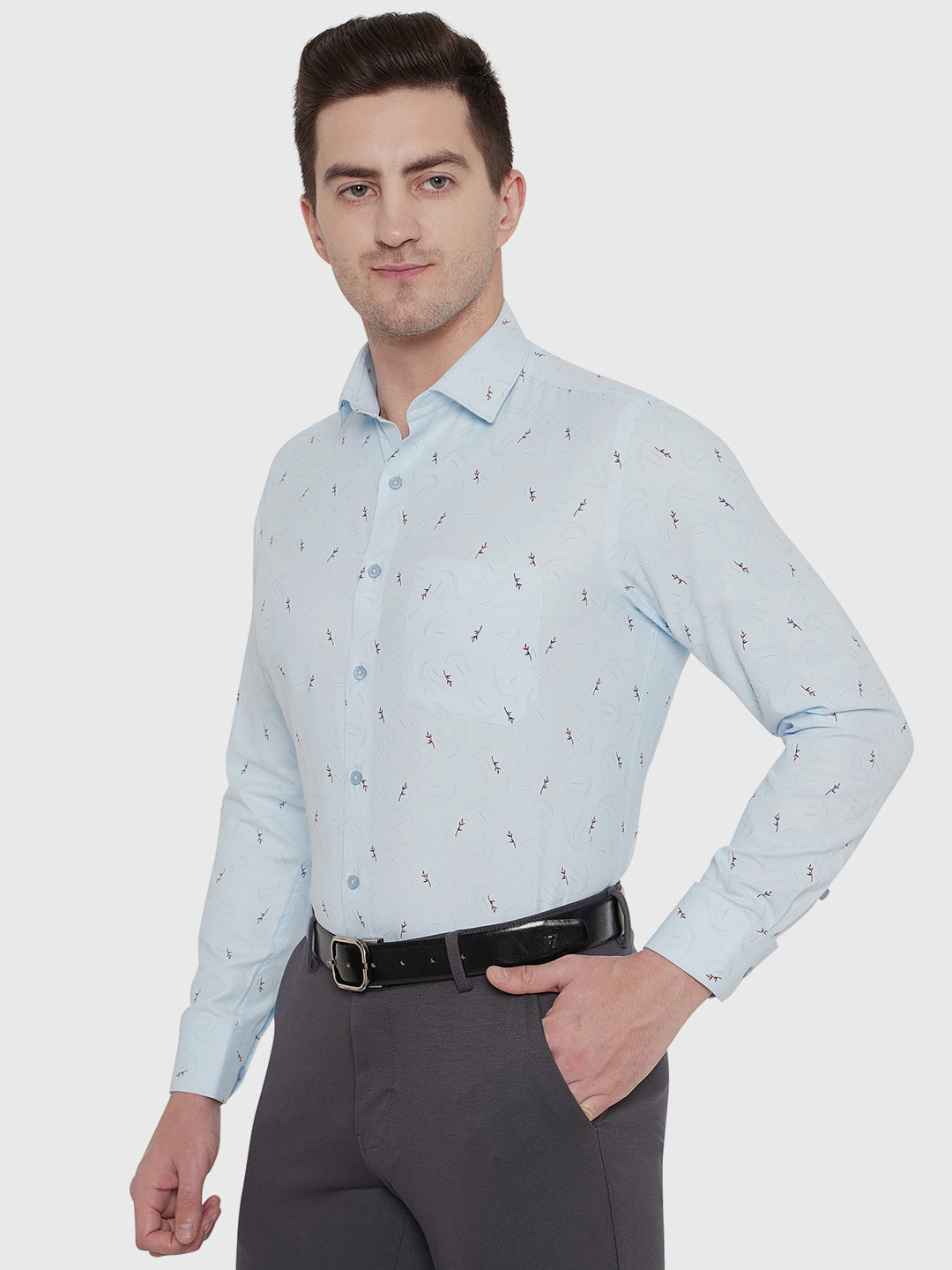 Sky Blue Printed Slim Fit Formal Shirt | Greenfibre