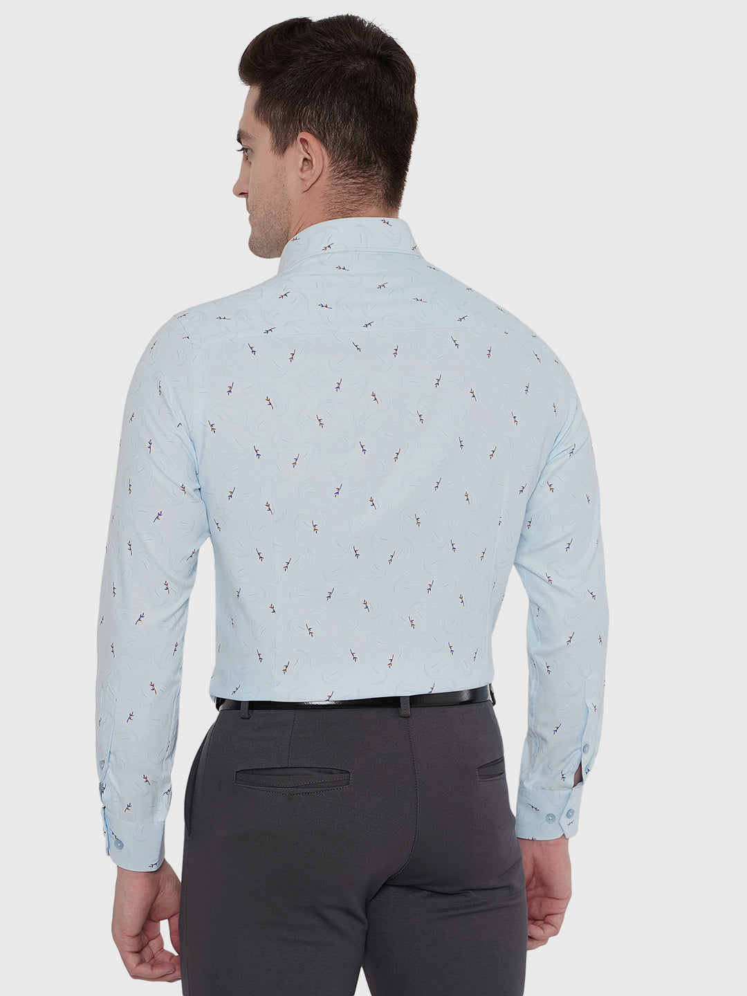 Sky Blue Printed Slim Fit Formal Shirt | Greenfibre