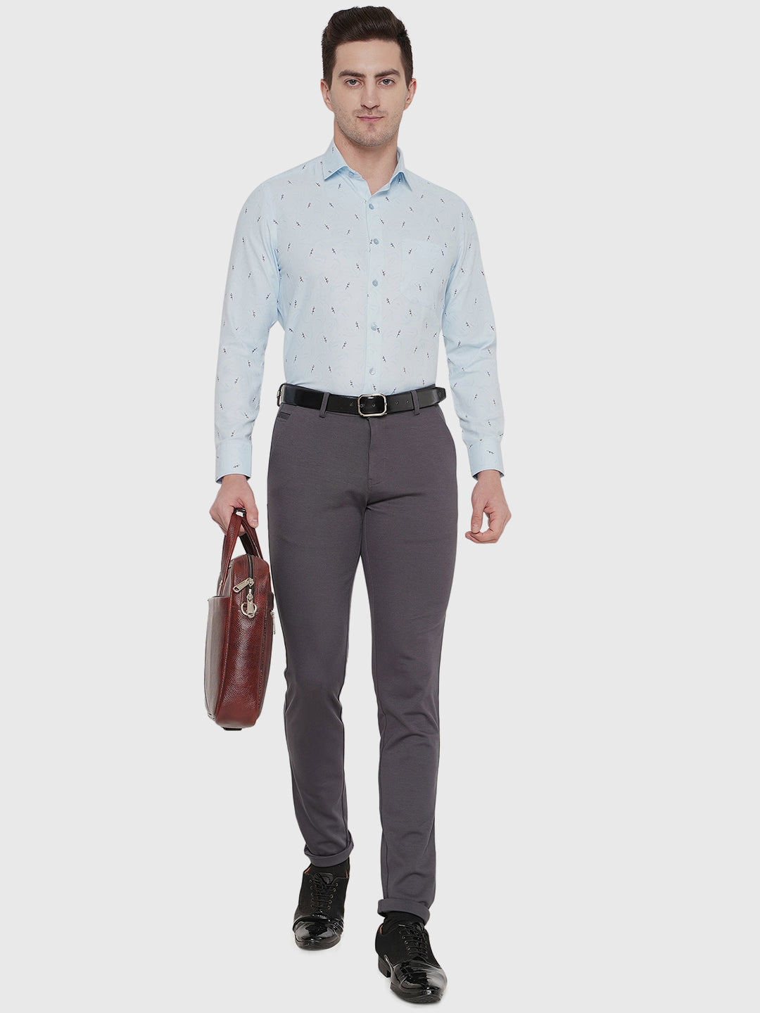 Sky Blue Printed Slim Fit Formal Shirt | Greenfibre