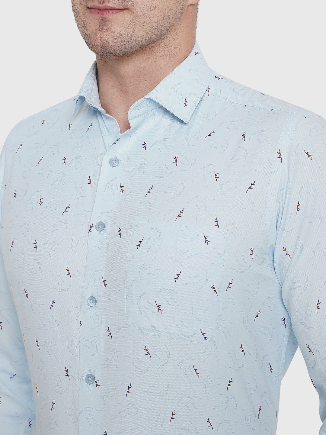 Sky Blue Printed Slim Fit Formal Shirt | Greenfibre