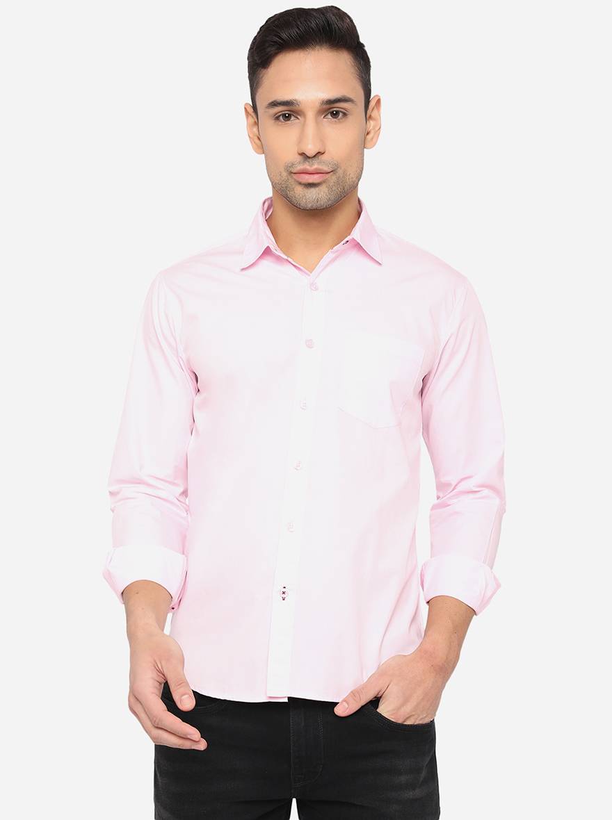 Cradle Pink Solid Slim Fit Semi Casual Shirt | Greenfibre