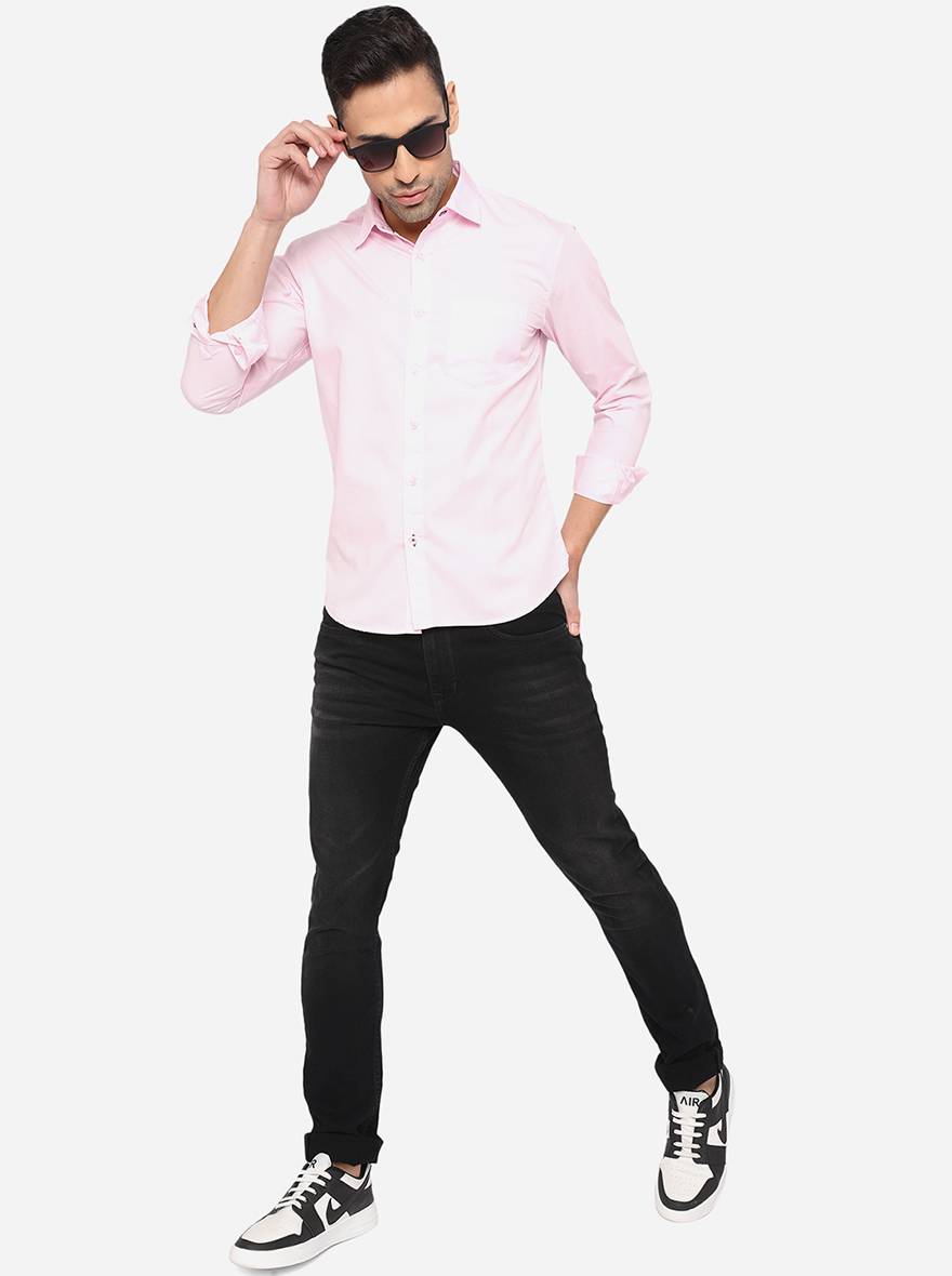 Cradle Pink Solid Slim Fit Semi Casual Shirt | Greenfibre