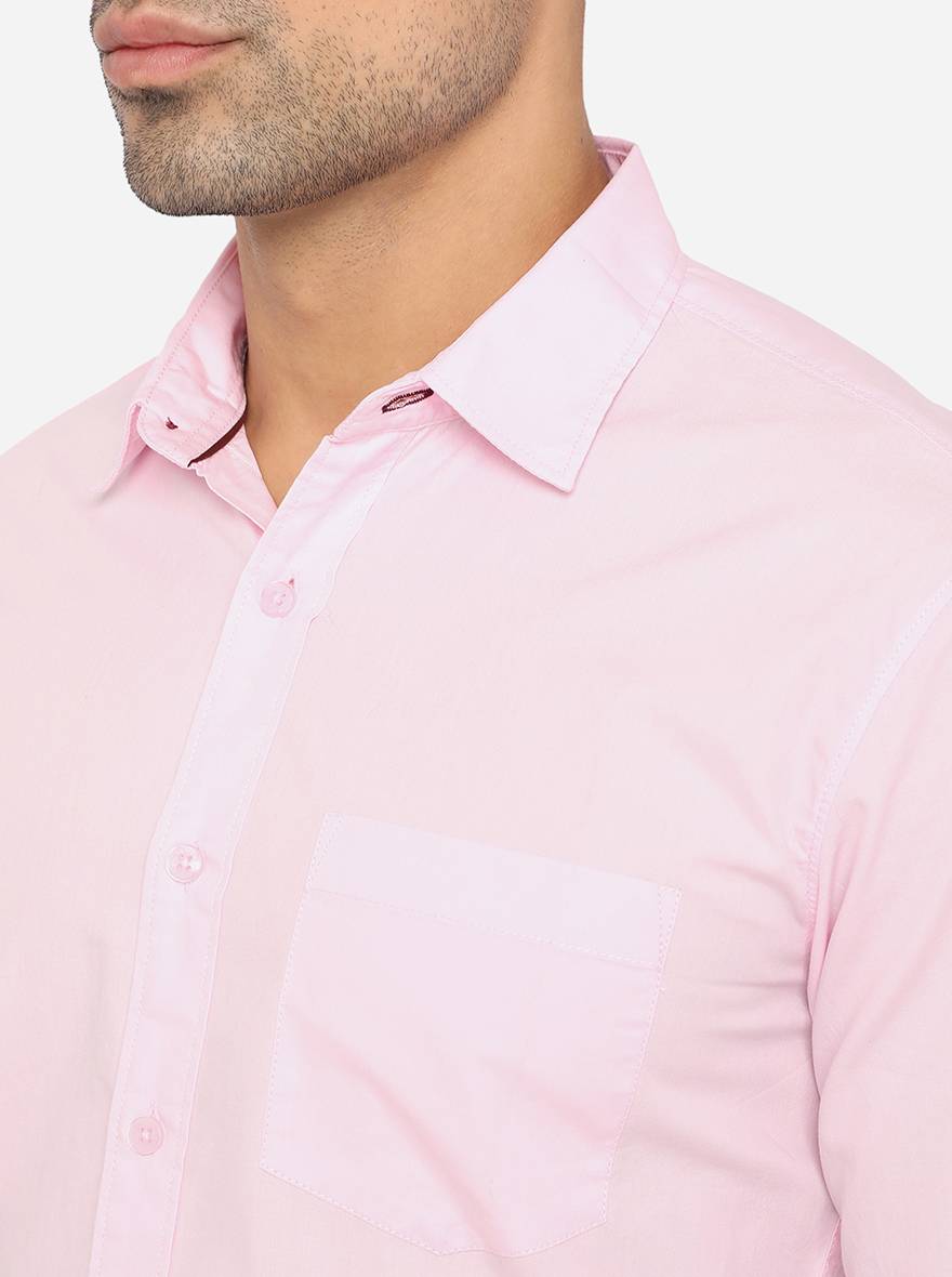 Cradle Pink Solid Slim Fit Semi Casual Shirt | Greenfibre