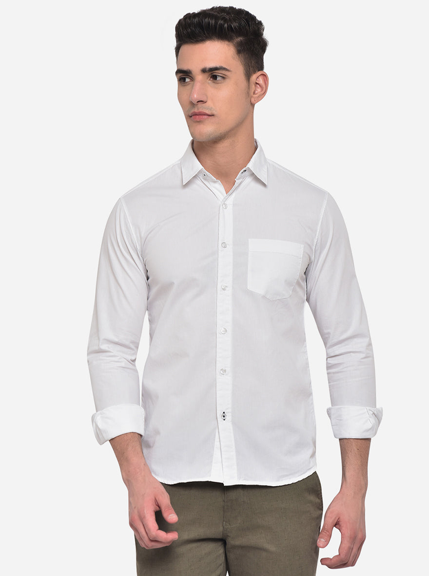 Bright White Solid Slim Fit Semi Casual Shirt | Greenfibre