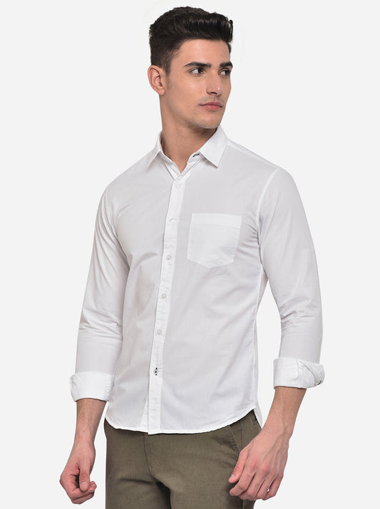 Bright White Solid Slim Fit Semi Casual Shirt | Greenfibre