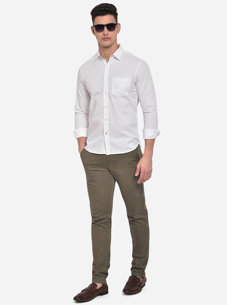 Bright White Solid Slim Fit Semi Casual Shirt | Greenfibre